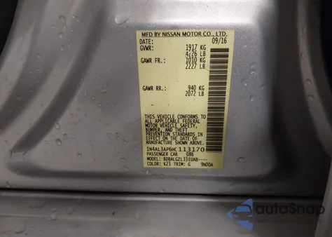 2017 Nissan Altima 2.5/2.5 S/2.5 Sl/2.5 Sr/2.5 Sv z USA, uszkodzony, nr VIN 1N4AL3AP6HC113170